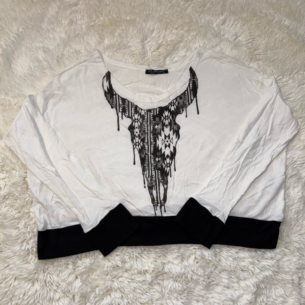 Animal Skull Western Long Sleeve Crop Top